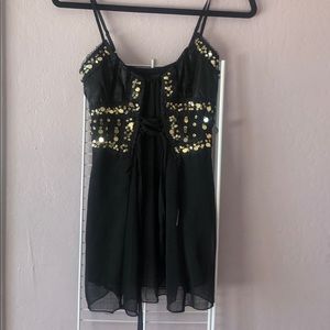 Italian Black Chiffon Gold Sequin Strap  Top